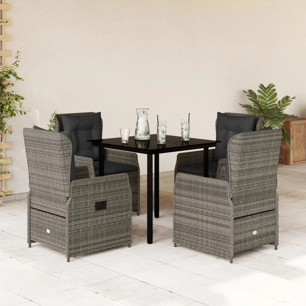 vidaXL 5 pcs conjunto de jantar p/ jardim c/ almofadões vime PE cinza