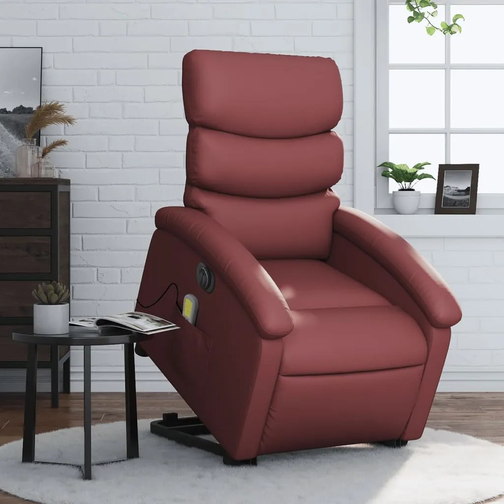 vidaXL Poltrona reclin. elevatória elétrica couro artif vermelho-tinto