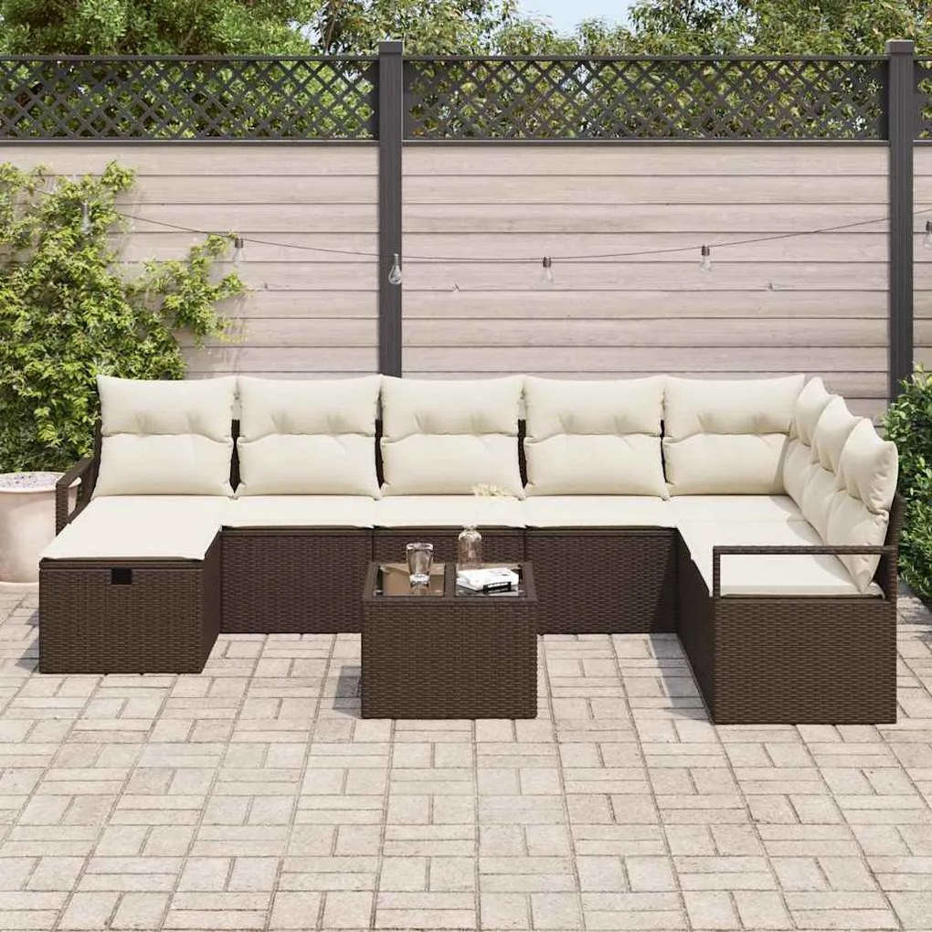 Conjunto de Sofá de Jardim vidaXL de 9 Peças com Almofadas de Rattan C