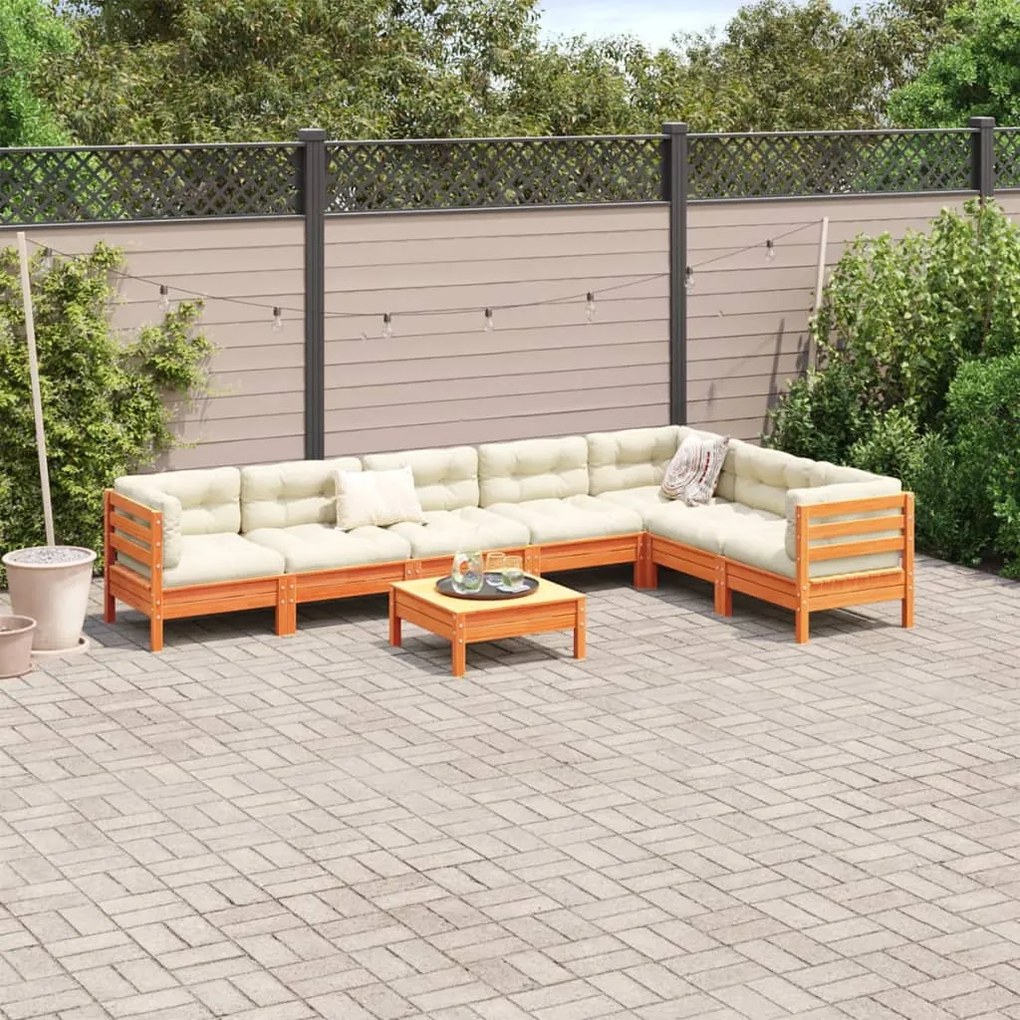8pcs conj. sofás jardim c/ almofadões pinho maciço castanho mel