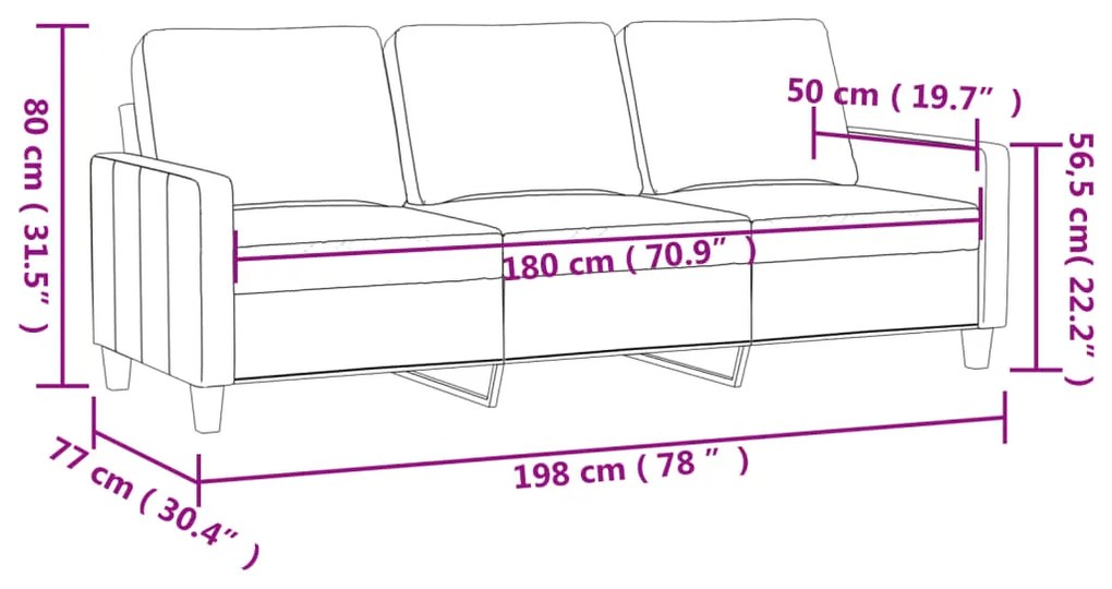 Sofá de 3 lugares 180 cm couro artificial cinza