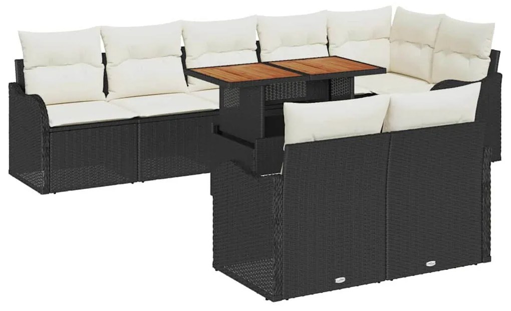 Conjunto de Sofá de Jardim com 9 Peças e Almofadas Pretas em Ratan Sin