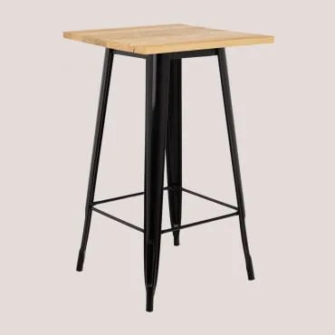 Mesa Alta Quadrada 60x60 Cm Em Aço Lix Castanho Madeira - Preto - Sklum