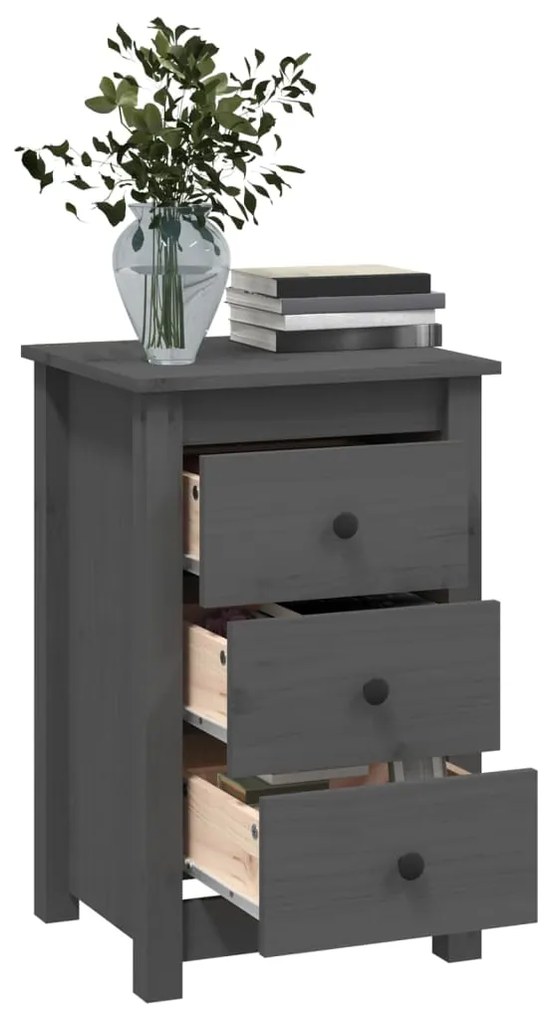 Mesa de cabeceira 40x35x61,5 cm madeira de pinho maciça cinza