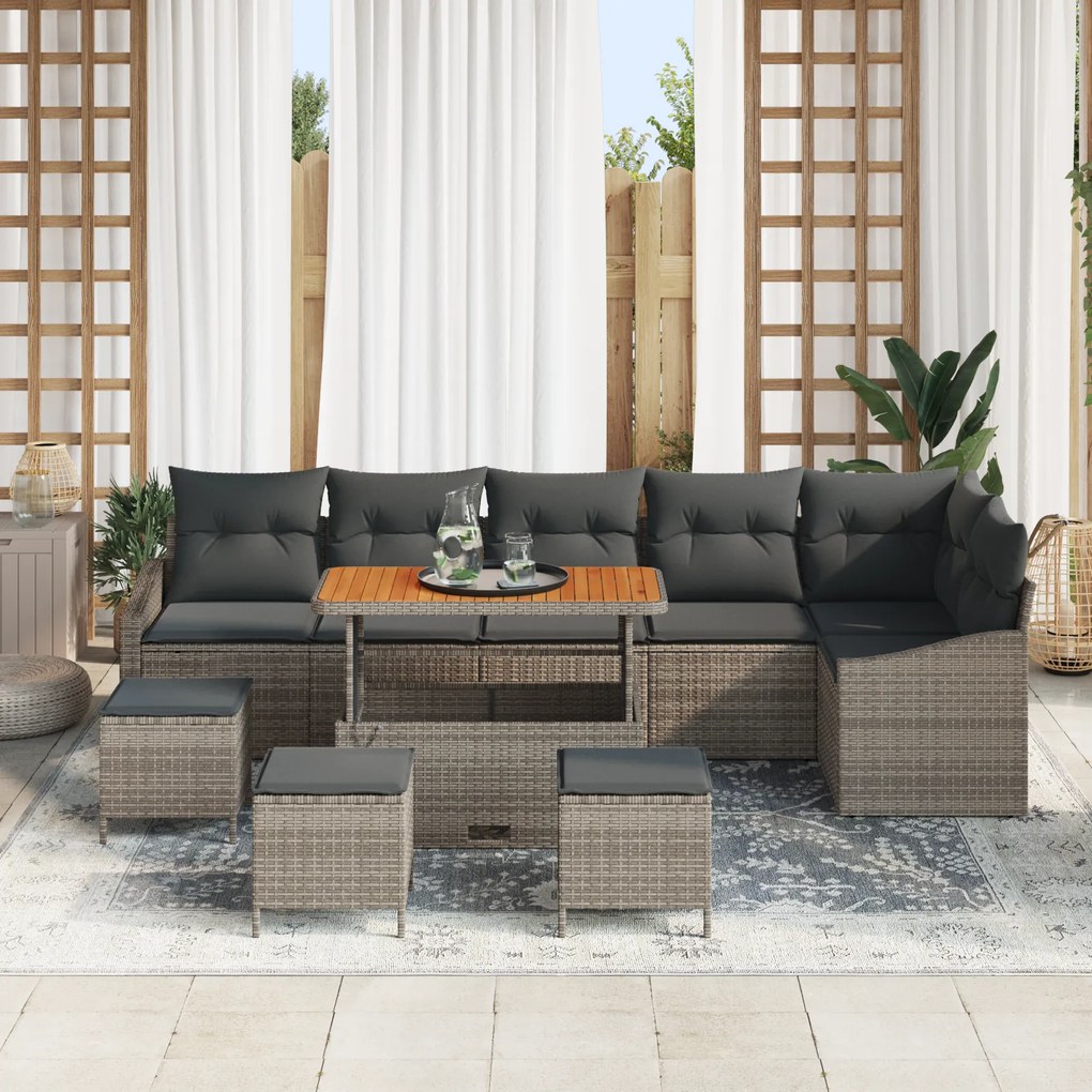 Conjunto de Sofás de Jardim vidaXL com 10 Peças e Almofadas Cinza Ratt