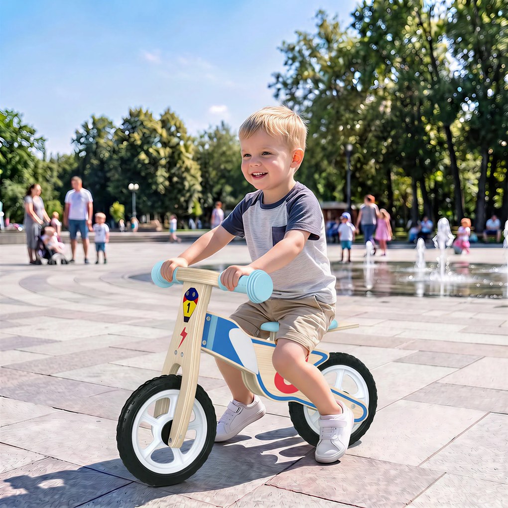 Bicicleta de Equilíbrio Infantil, 77 x 37 x 51 cm, Selim Ajustável, Madeira Natural