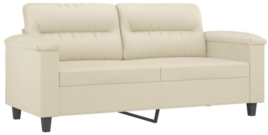 3 pcs conjunto sofás c/ almofadões couro artificial cor creme