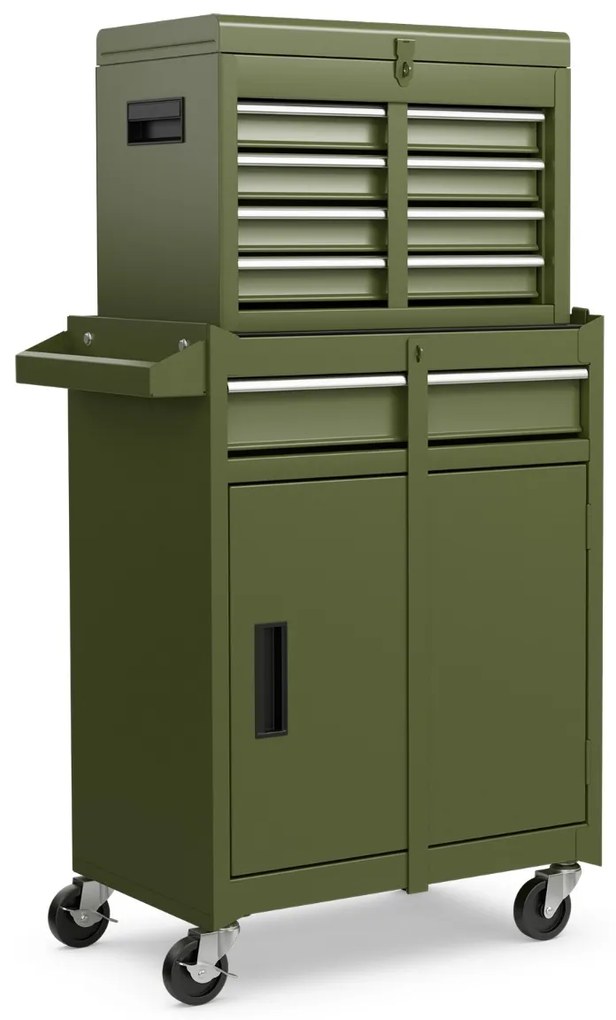 Armário para ferramentas (sem ferramentas) com 5 gavetas e rodas de grande capacidade com rodas bloqueáveis Verde