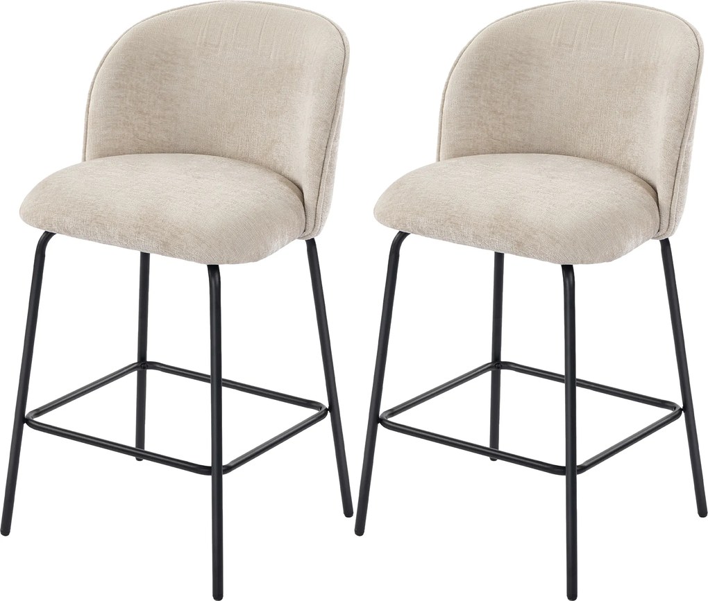 HOMCOM Conjunto de 2 Bancos de Bar com Encosto e Apoio para os Pés, Cadeiras Estofadas com Pernas de Aço para Ilha de Cozinha, Sala de Jantar, Bege | Aosom Portugal