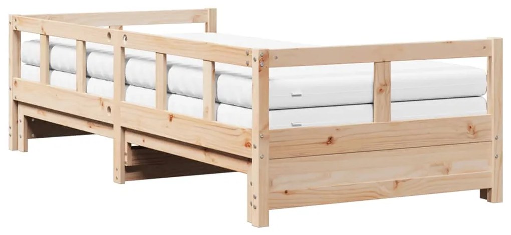Sofá-cama com gavetão e colchões 80x200 cm pinho maciço