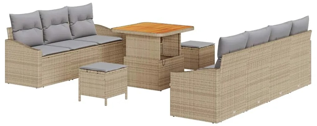 Conjunto de Sofá de Jardim vidaXL de 10 Peças com Almofadas Bege Ratta