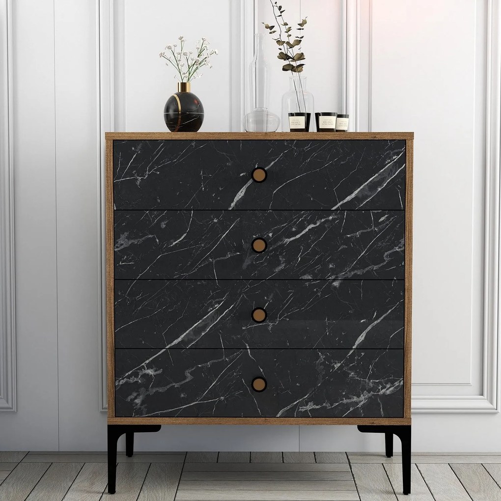 Cômoda Lizbon541 – Walnut/Preto – 76 x 90,7 x 40 cm