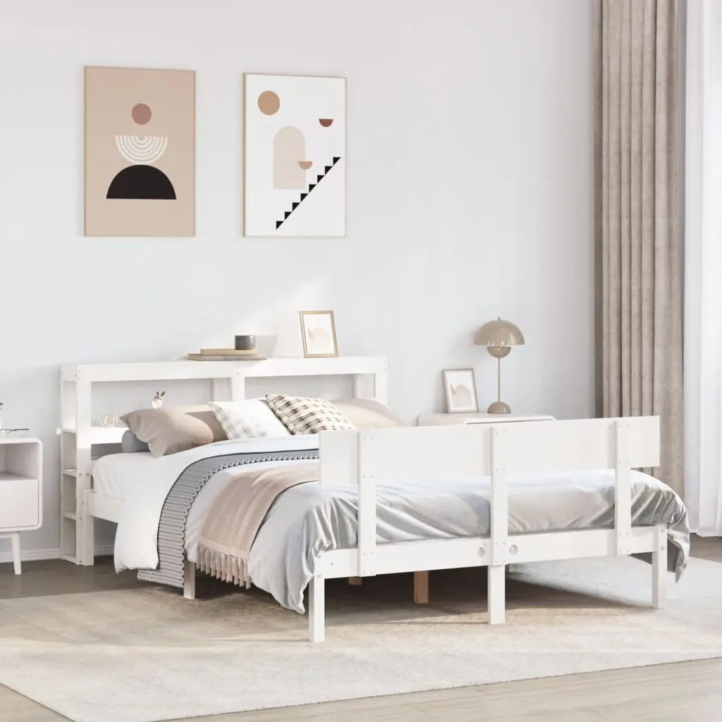 Cama sem colchão 140x200 cm madeira de pinho maciça branco