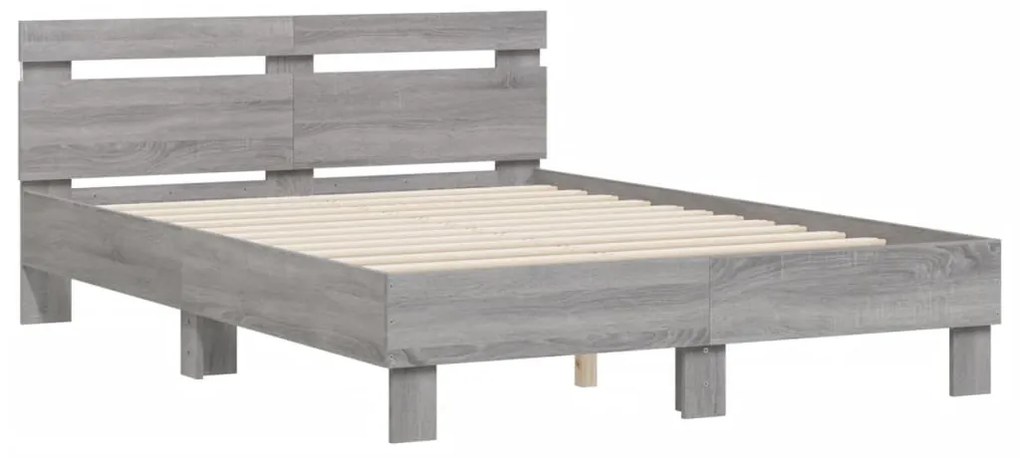 Estrutura cama c/ cabeceira/luzes LED 120x190cm cinzento sonoma