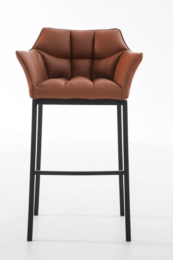 Banco de bar Damaso em couro sintético com estrutura preta 64 x 110 x 48 cm Castanho claro