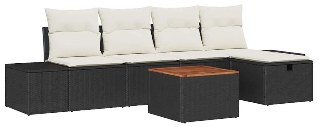 Conjunto de Sofá de Jardim com 6 Peças e Almofadas em Rattan Preto