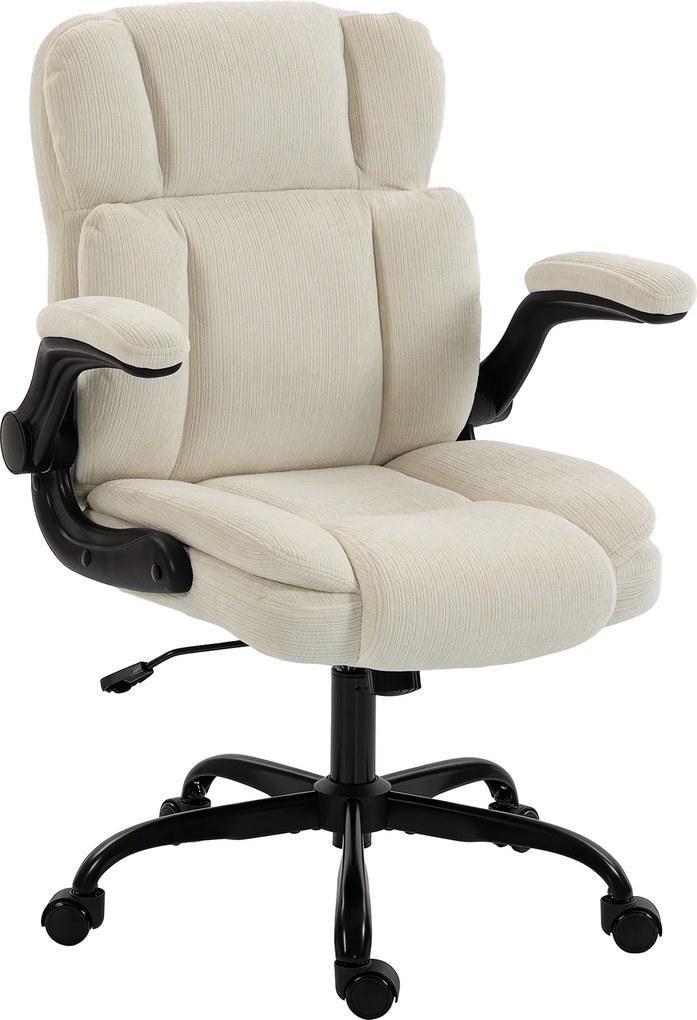 Cadeira de escritório ergonómica em chenille, função de balanço, braços rebatíveis, altura ajustável, 70 x 67 x 108 cm, bege