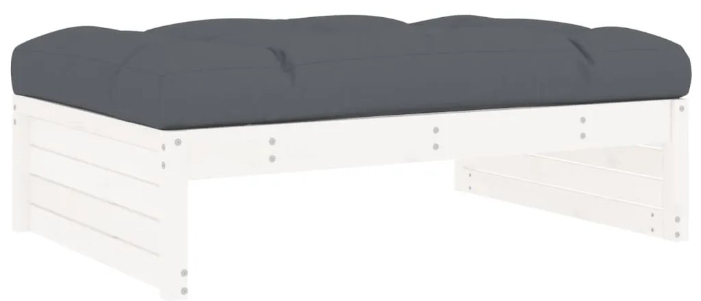 6pcs conjunto lounge jardim c/ almofadões madeira maciça branco