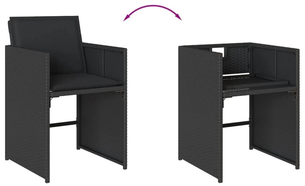 11 pcs conjunto de jantar p/ jardim c/ almofadões vime PE preto