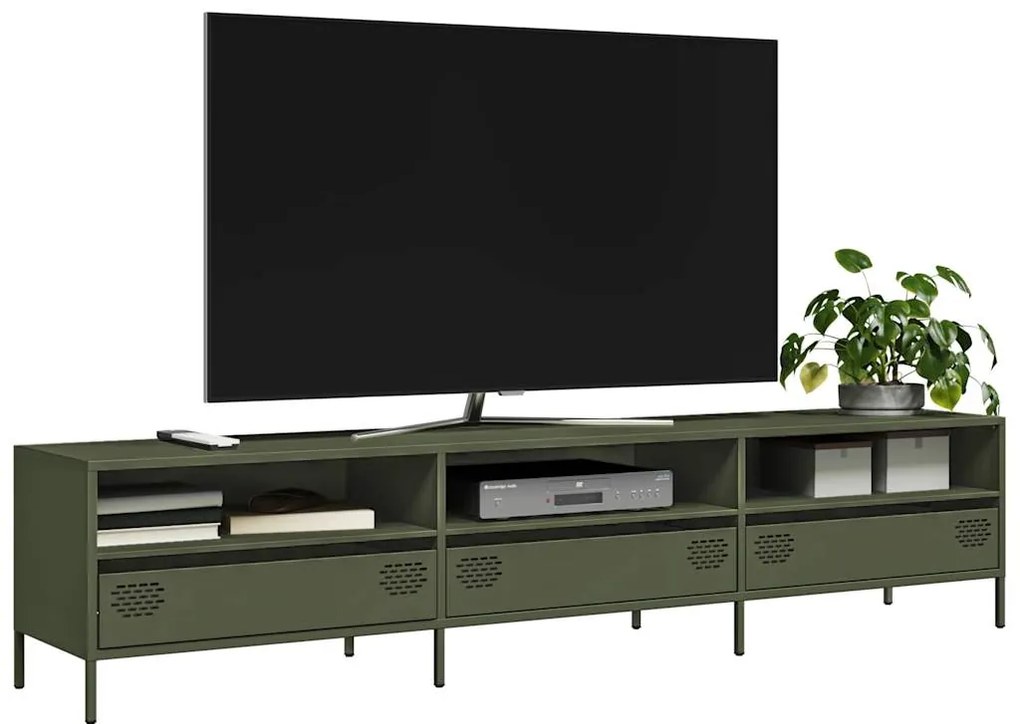 vidaXL Móvel de TV 202x39x43,5 cm aço laminado a frio verde-azeitona