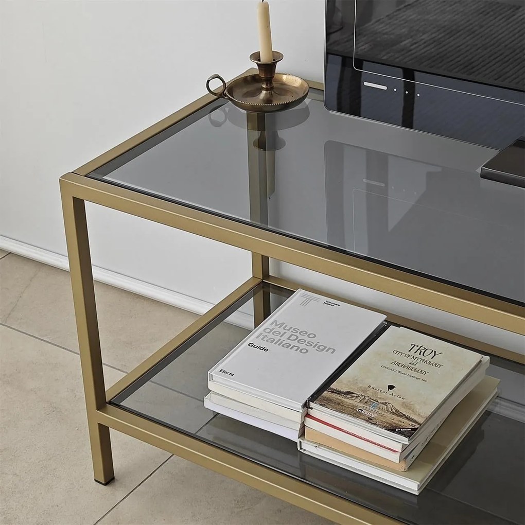 Suporte de TV Basic – Cinzento Escuro e Dourado – 130x45x40 cm
