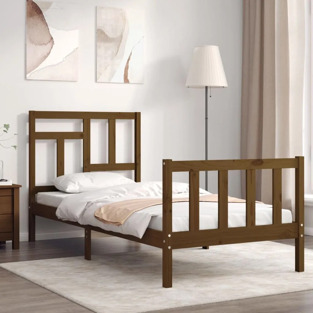 vidaXL Estrutura cama solteiro c/cabeceira madeira maciça castanho-mel
