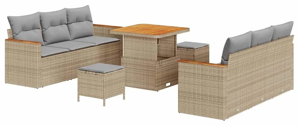 Conjunto de Sofá de Jardim vidaXL 9 Peças com Almofadas Bege Rattan Si