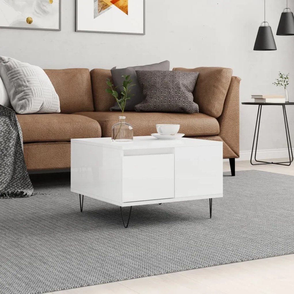 vidaXL Mesa de centro 55x55x36,5 cm derivados madeira branco brilhante