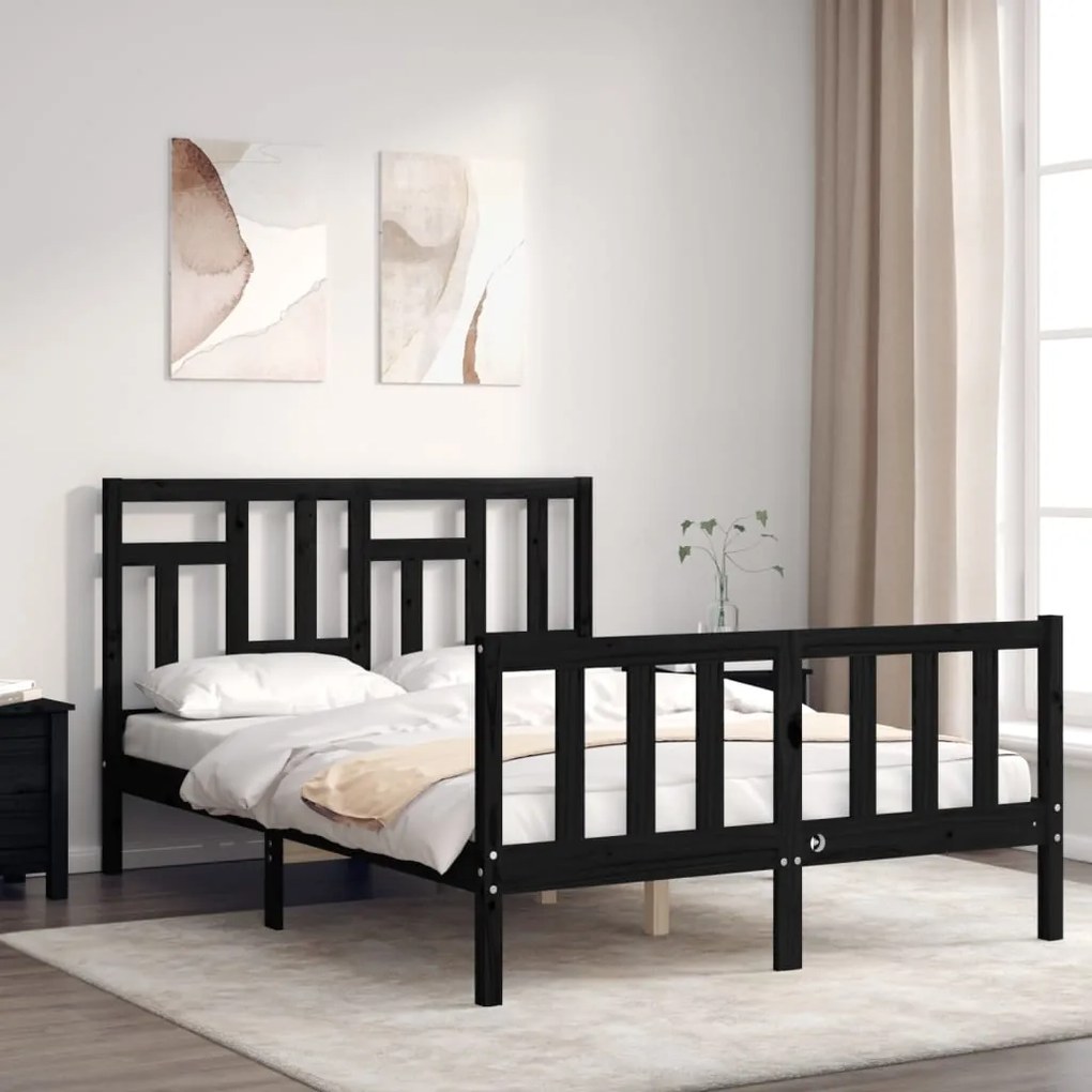 Estrutura de cama de casal c/ cabeceira madeira maciça preto