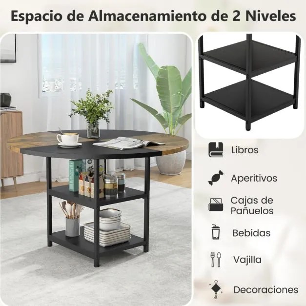 Mesa de jantar ou cozinha 119 cm para 4-6 pessoas de madeira (CADEIRAS NÃO INCLUIDAS) de com design bicolor 2 prateleiras de armazenamento e pernas pr
