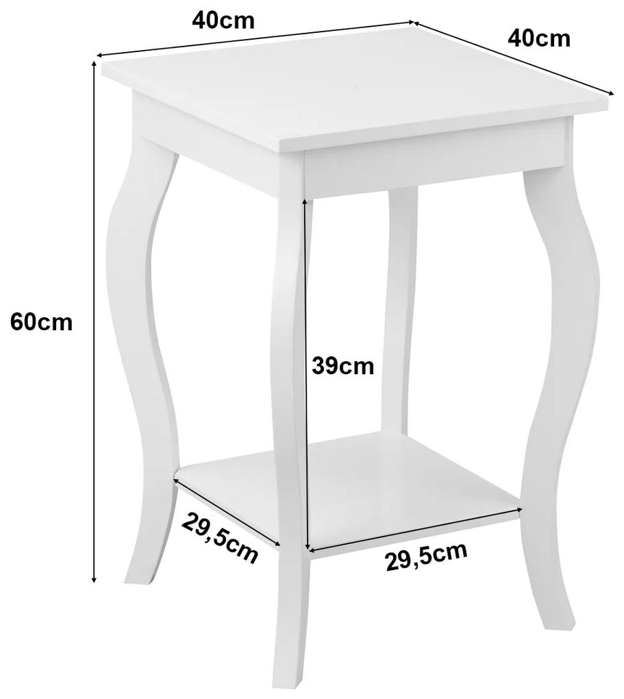 Conjunto de 2 mesas-de-cabeceira com 2 níveis e pernas curvas Mesas de cabeceira para quarto, sala de estar e quarto familiar 40 x 40 x 60 cm Branco