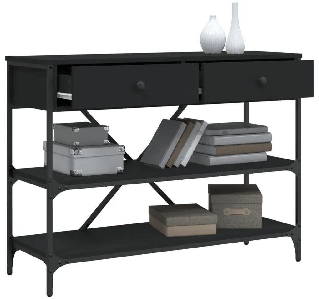 Mesa consola c/ gavetas/prateleiras derivados de madeira preto