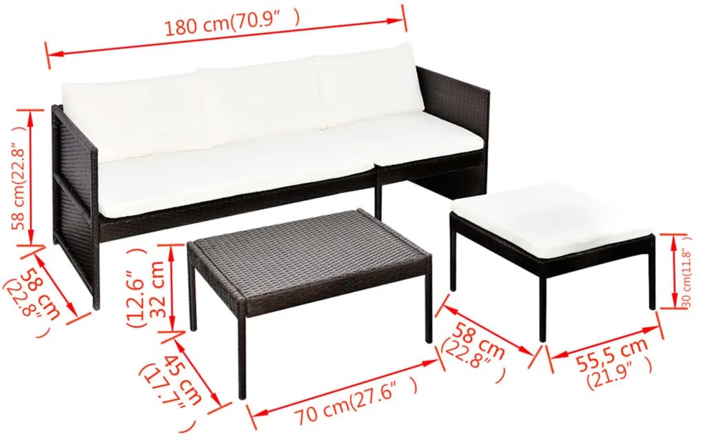 Conjunto Lounge para Jardim - Cor Castanho - Com Almofadões em Branco