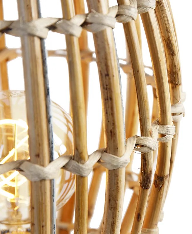 Candeeiro de mesa rústico tripé bambu com branco - Canna Capsule Rústico