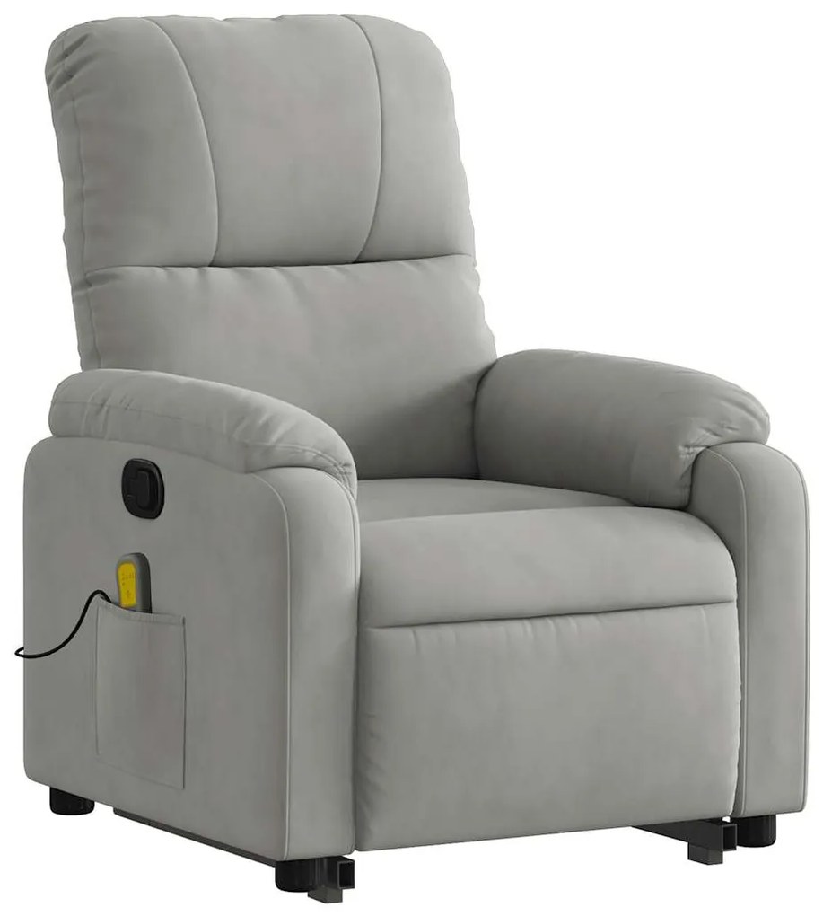 Poltrona massagens reclinável elevatória microfibra cinza-claro