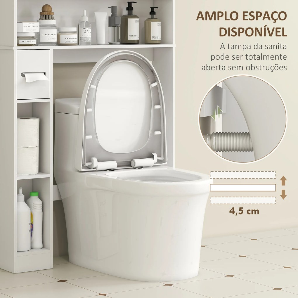 Armário sobre Sanita com Prateleira Ajustável 2 Portas Suporte para Papel Higiênico Armário para Máquina de Lavar 80x19,5x170 cm Branco