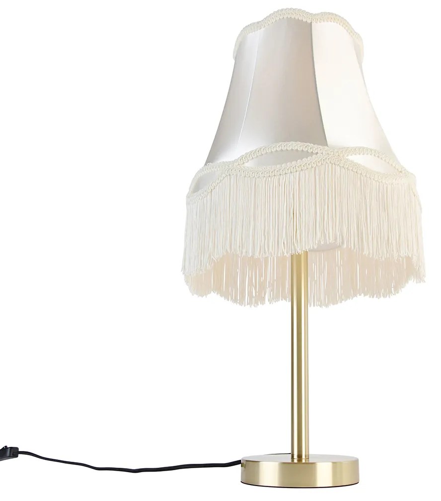 Candeeiro de mesa clássico em latão com abajur em tecido cor creme 30 cm - Simplo Clássico / Antigo