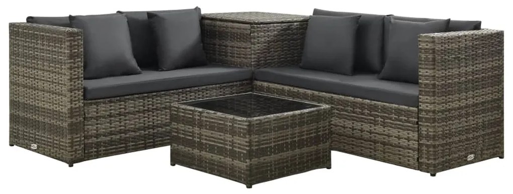 vidaXL 4 pcs conjunto lounge de jardim c/ almofadões vime PE cinzento