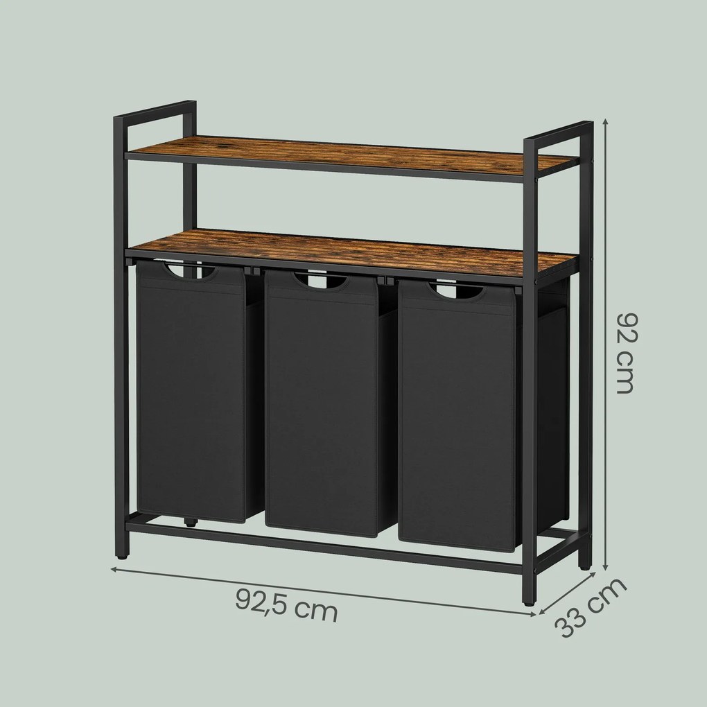 Cesto para roupa suja 120 L com 3 sacos removíveis 92,5 x 33 x 92 cm castanho, preto