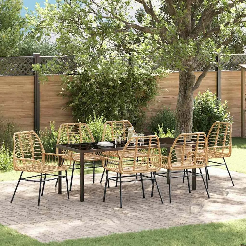 vidaXL Conjunto de jantar de jardim com 7 peças em rattan sintético marrom.