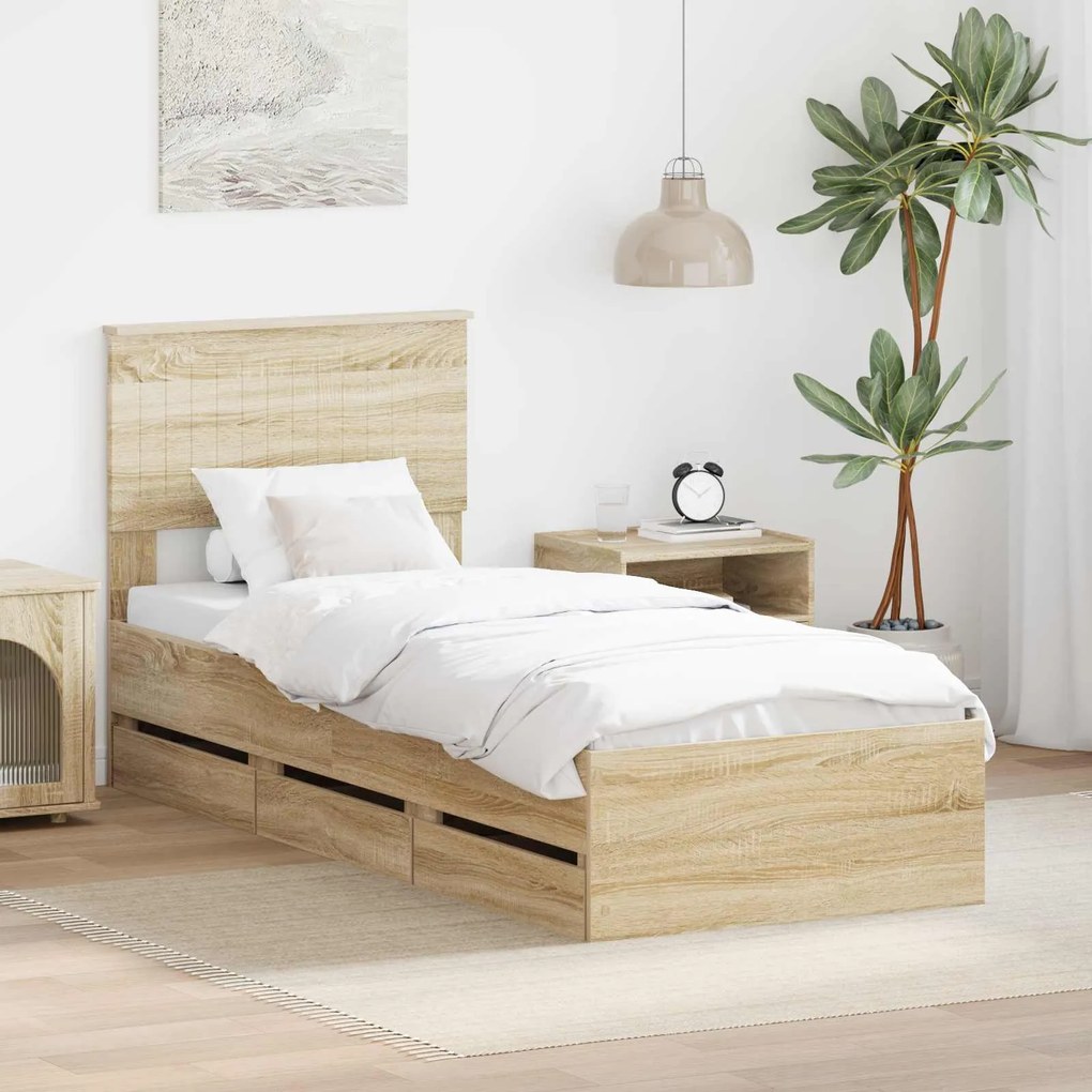 vidaXL Estrutura da Cama com gaveta Carvalho Sonoma 75 x 190 cm