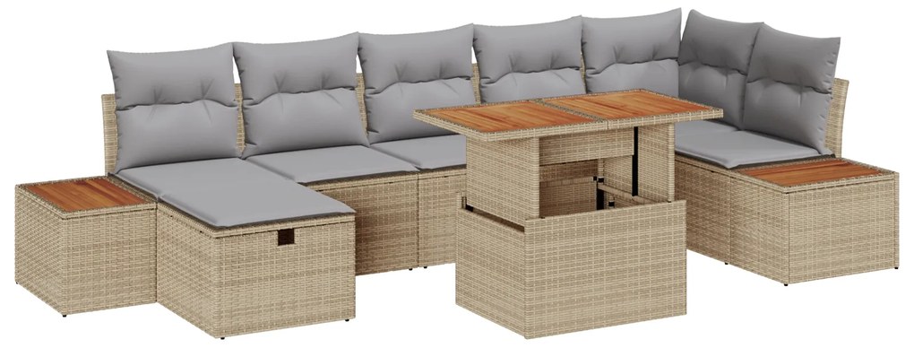 Conjunto de Sofás de Jardim com Almofadas Bege Rattan PE
