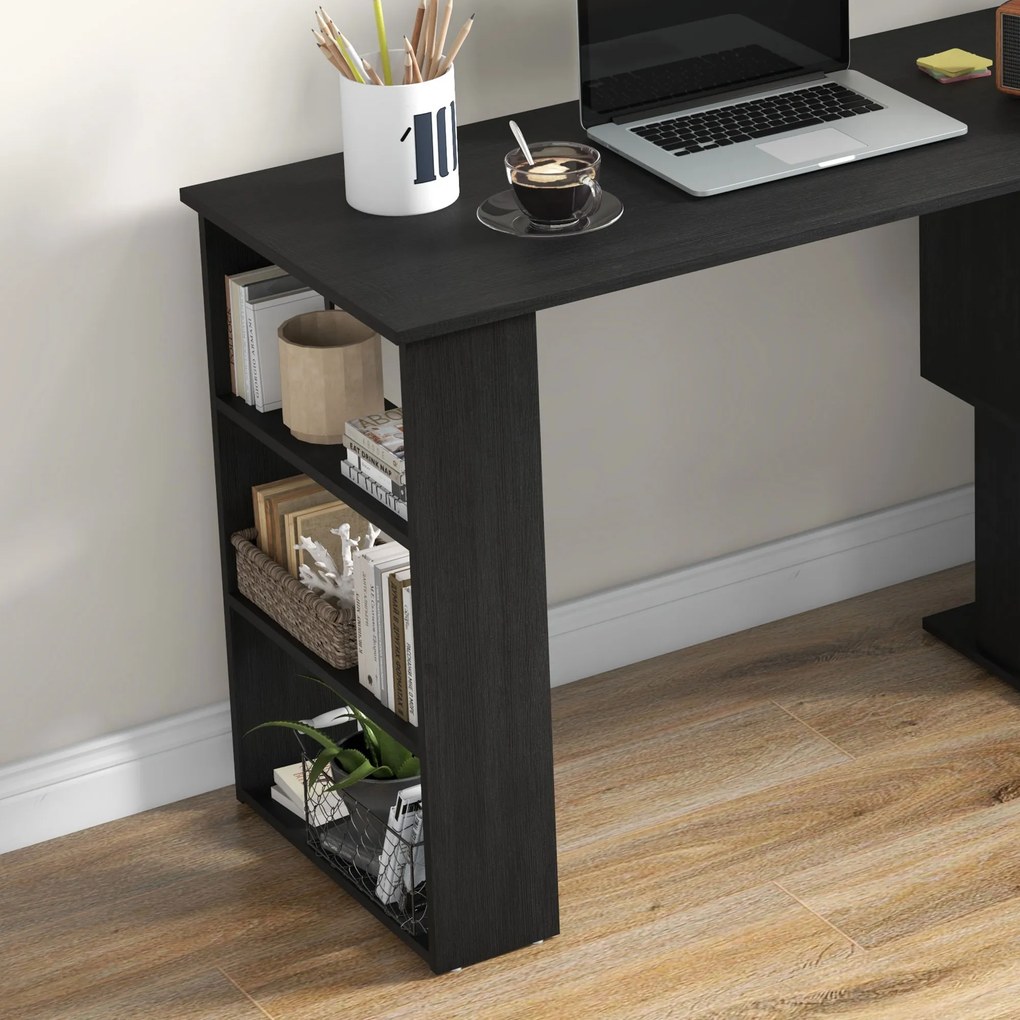 Mesa de Computador Secretária Mesa de Canto Giratória 360° com 5 Prateleiras 120x110x74,5 cm Preto