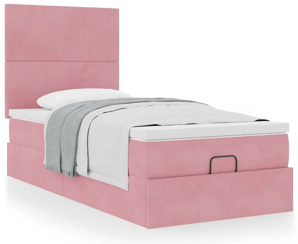 Estrutura de cama otomana com colchões rosa 90x200cm veludo
