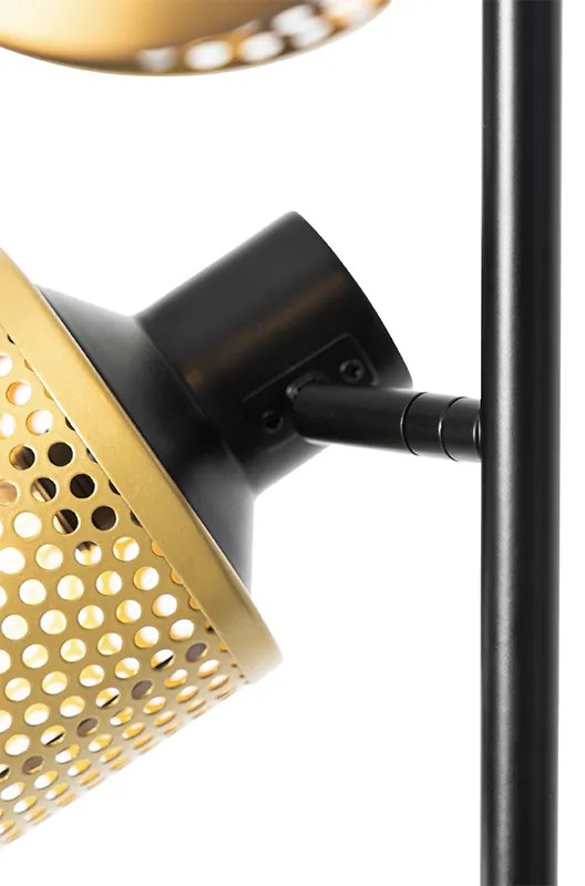 Candeeiro de pé industrial preto com dourado 3-luzes - Kayden Industrial