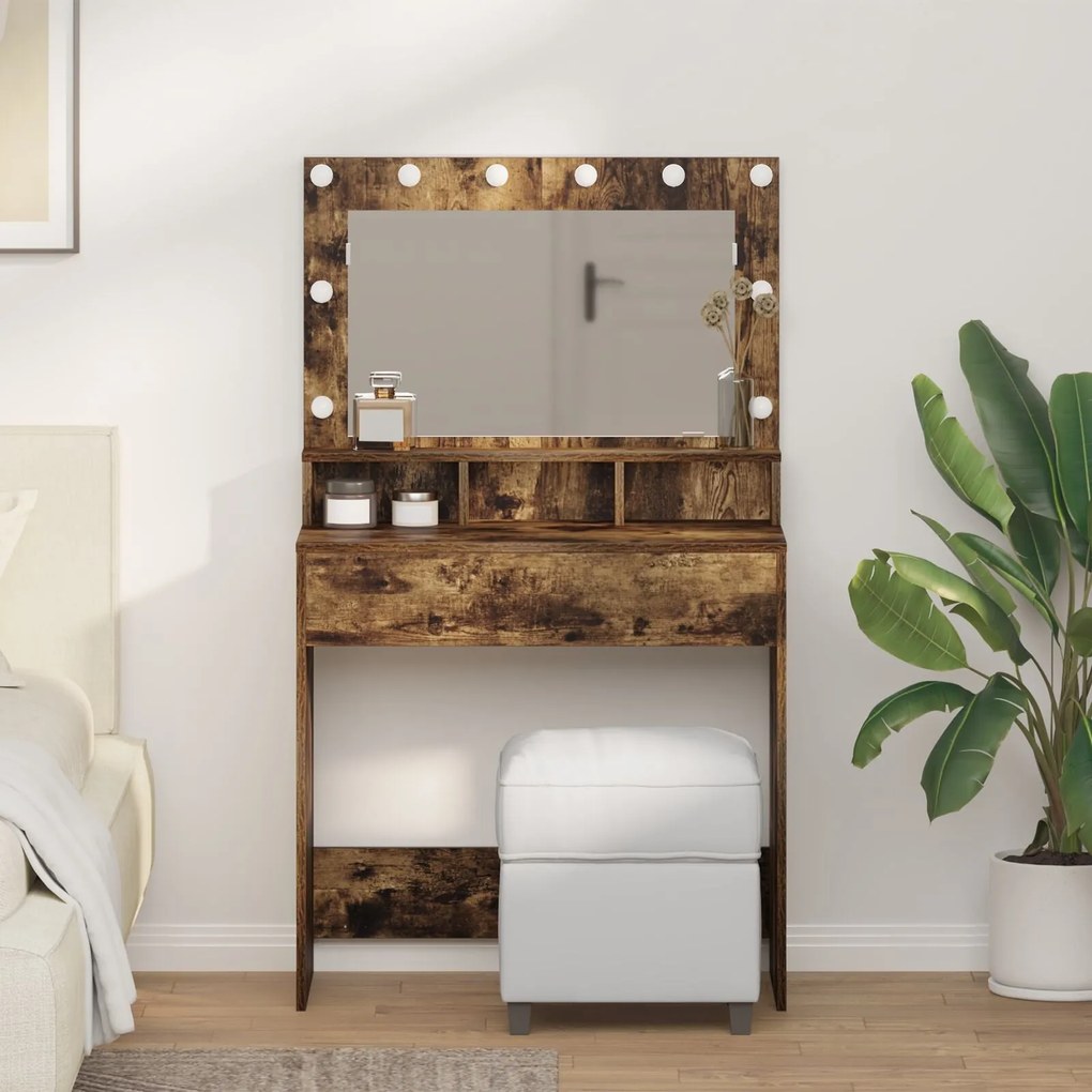 Mesa de Maquilhagem com Luzes LED Carvalho Escuro 79x41x135 cm
