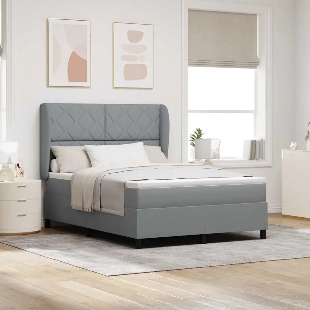 vidaXL Cama box com colchão - cinza claro, 160 x 200 cm, tecido