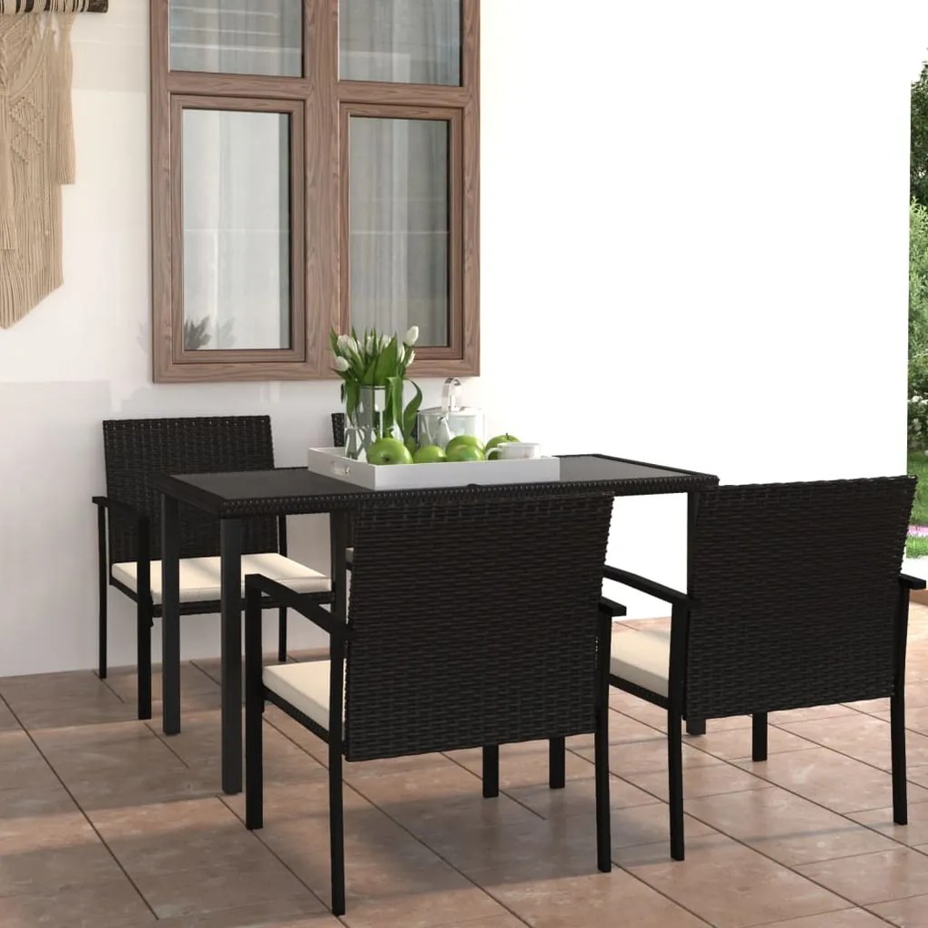vidaXL 5 pcs conjunto de jantar de jardim vime PE preto