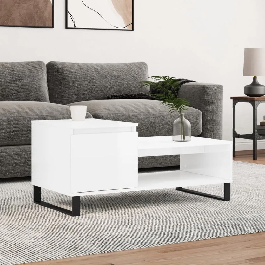 vidaXL Mesa de centro 100x50x45 cm derivados madeira branco brilhante