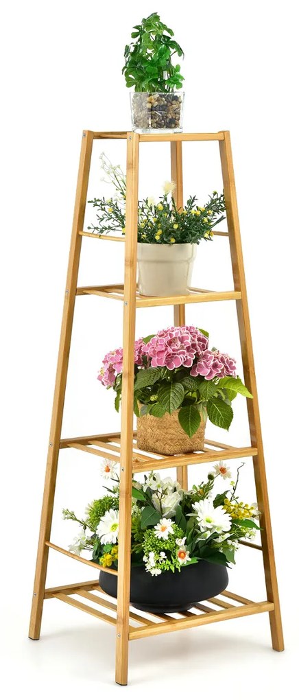 Suporte Plantas de Bambu com 4 Níveis Prateleira em Escada para Sala de Estar ao Ar Livre 37 x 34 x 99 cm Natural